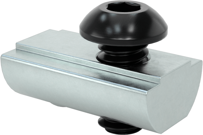 T-Yuvalı Çerçeve Bağlantı Elemanları, 1.5" ve 40 mm Ray için Kendinden Hizalamalı Somun ve 1/4"-20 Vida — Drop In, Vida ve Somun Seti, Ofset