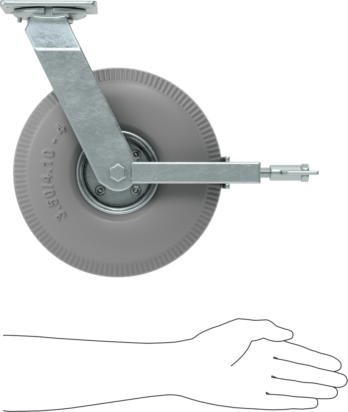 4-1/2" x 4" Plakalı Tekerlek, Frenli ve 10 inç Çapında Gri Kauçuk Pnömatik Tekerlekli Döner Tekerlek
