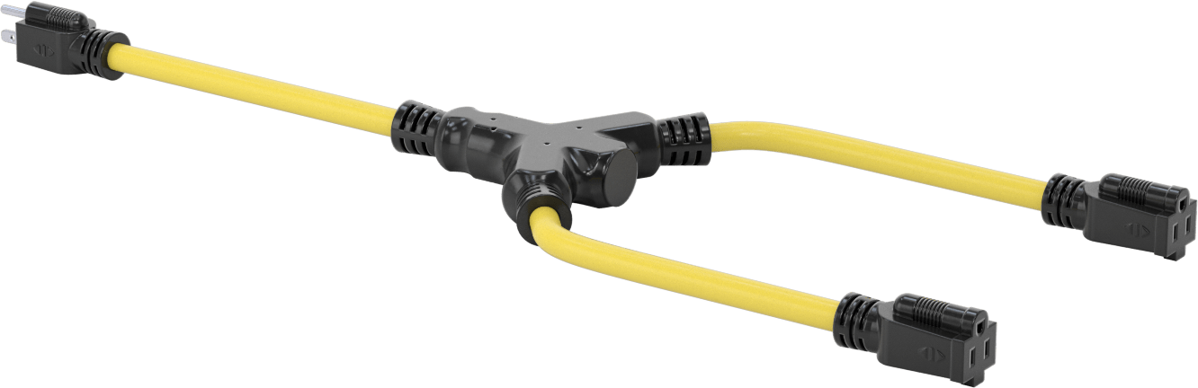 Elektrik Kablosu Adaptörü, 2 Çıkışlı, NEMA 5-15 Fiş x NEMA 5-15 Priz, 2 ft Uzunluk — 2 ft., 12, 15 amp