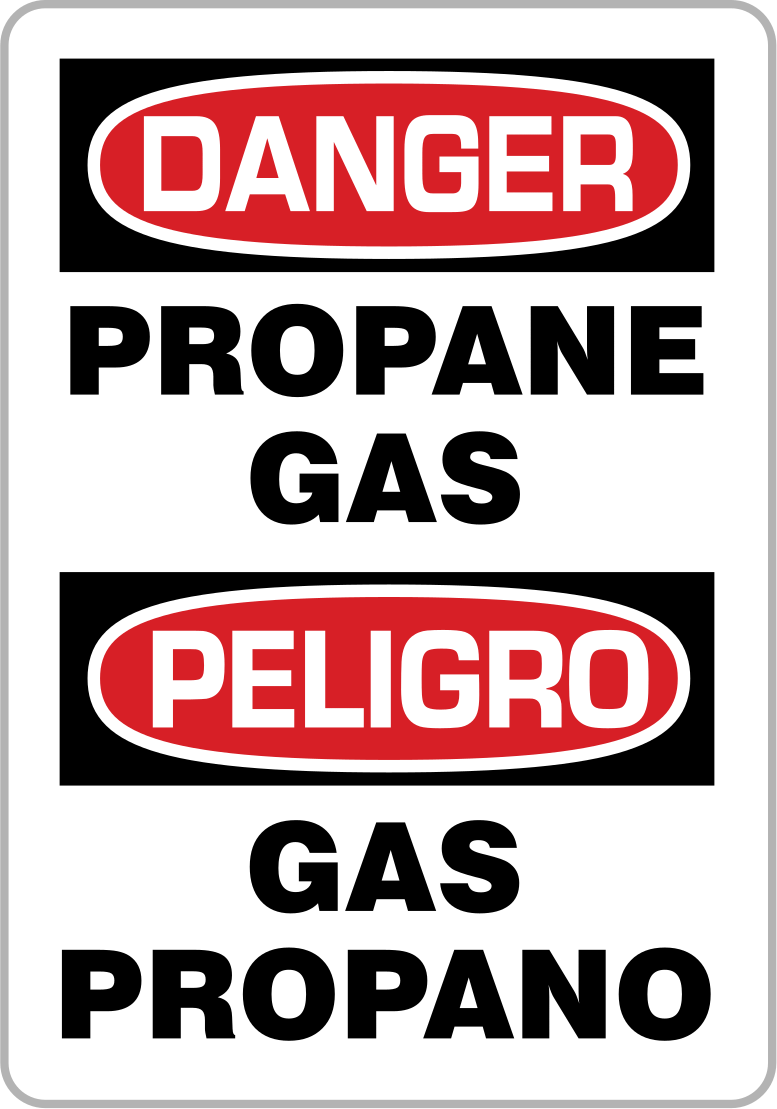 İngilizce/İspanyolca Polipropilen Yapışkanlı Levha, Tehlike-Propan Gazı Mesajı — Yapışkan Arka Yüz, Tehlike—Propan Gazı/Peligro—Gas Propa…