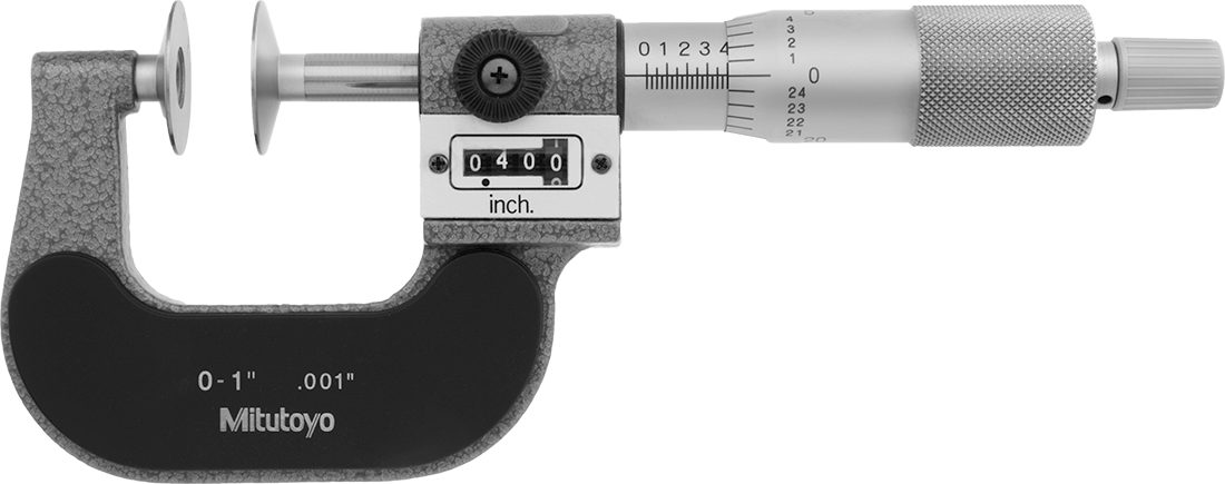 Dişliler için Dış Mikrometre, Mitutoyo 223-125, 0" ila 1" Aralık — Disk, Analog, Disk