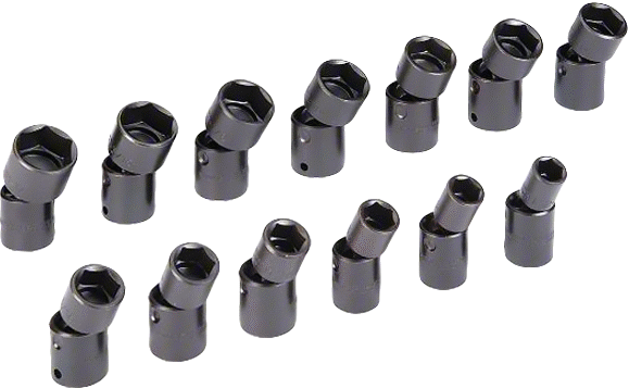 6 Uçlu Esnek Darbeli Lokma Anahtar Seti, ABD'de Üretilmiştir, 1/2" Kare Tahrik, 13 Parça — 1⁄2", 1⁄2", 9⁄16", 5⁄8", 11⁄16", 3⁄4", 13⁄16",…