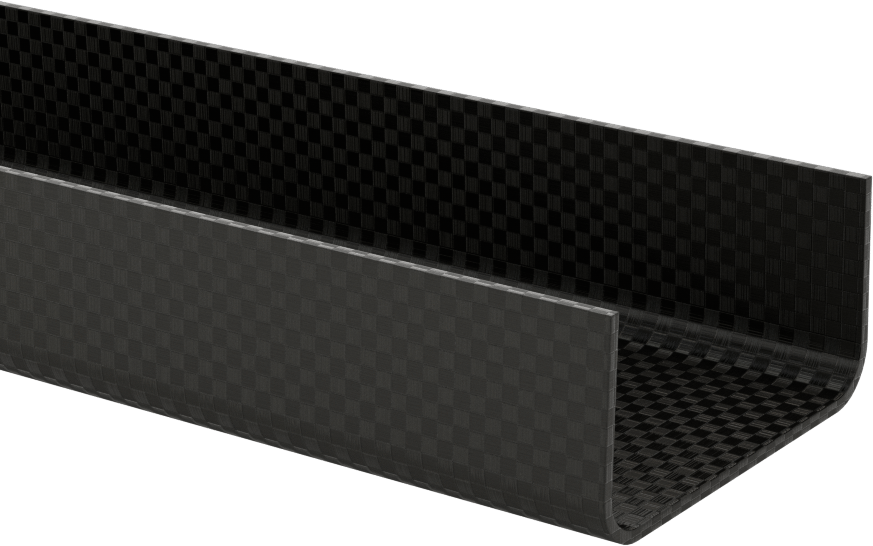 Yüksek Mukavemetli Karbon Fiber U-Kanal, Hafif, 2-1/8" Genişlik x 1" Yükseklik Dış Boyut, 36" Uzunluk