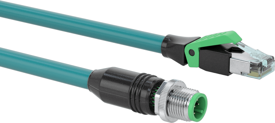 M12 x RJ45 Konektörlü Ethernet Kablosu, A Kodlu Fişler, 16-1/2 Fit Uzunluk, Korumasız — 16 1⁄2 ft., Korumasız, 5e