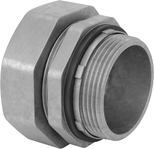 Sıvı Sızdırmaz Esnek Metal Kanal Adaptörü, Somunlu, Çinko Düz, 1-1/2 Anma Ölçüsü Dişi ve NPT Erkek