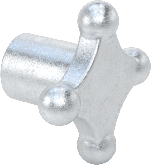 Alüminyum dört kollu topuz, 1/2"-13 Dişli Delikli, 2-1/8" Genişliğinde Başlık