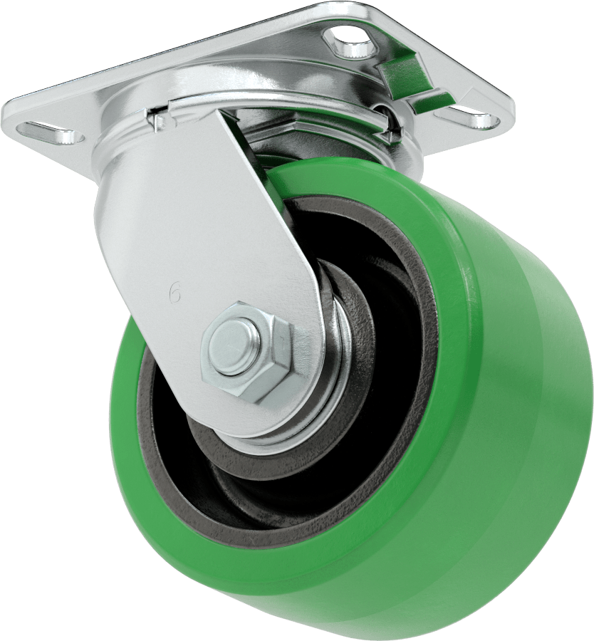 Ekstra Yüksek Kapasiteli Viking Tekerlek, 6-1/4" x 4-1/2" Plaka, 6" Çaplı 95A Poliüretan Tekerlek