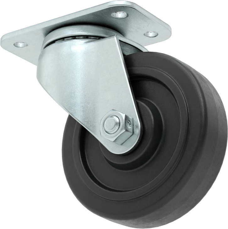 3" x 1-3/4" Plakalı Mighty-Lite Tekerlek, 3 inç Çapında 90A Durometreli Kauçuk Tekerlekli Döner