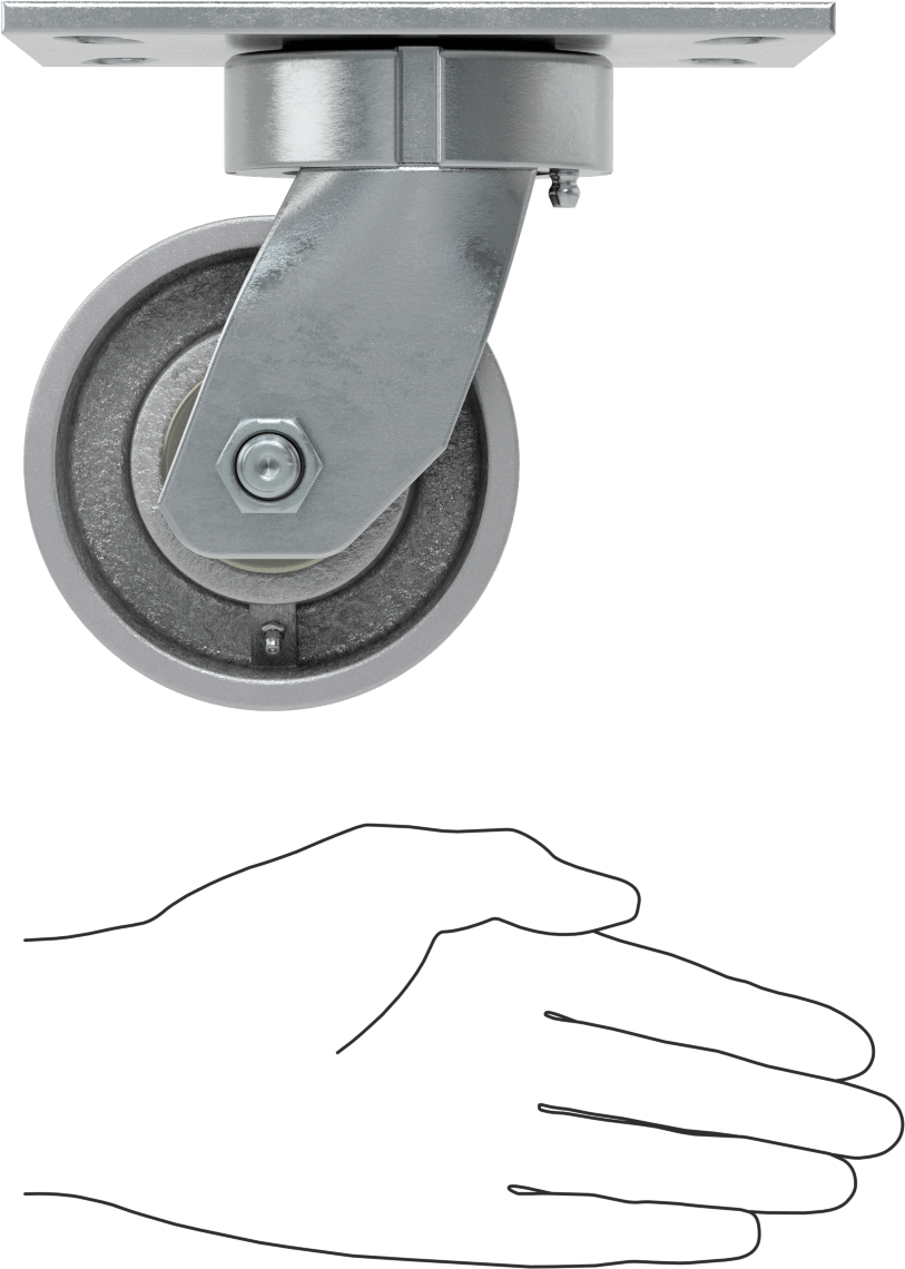6-1/2" x 4-1/2" Plakalı Yüksek Kapasiteli Vulcan Tekerlek, 4" Çaplı Metal Tekerlekli Döner