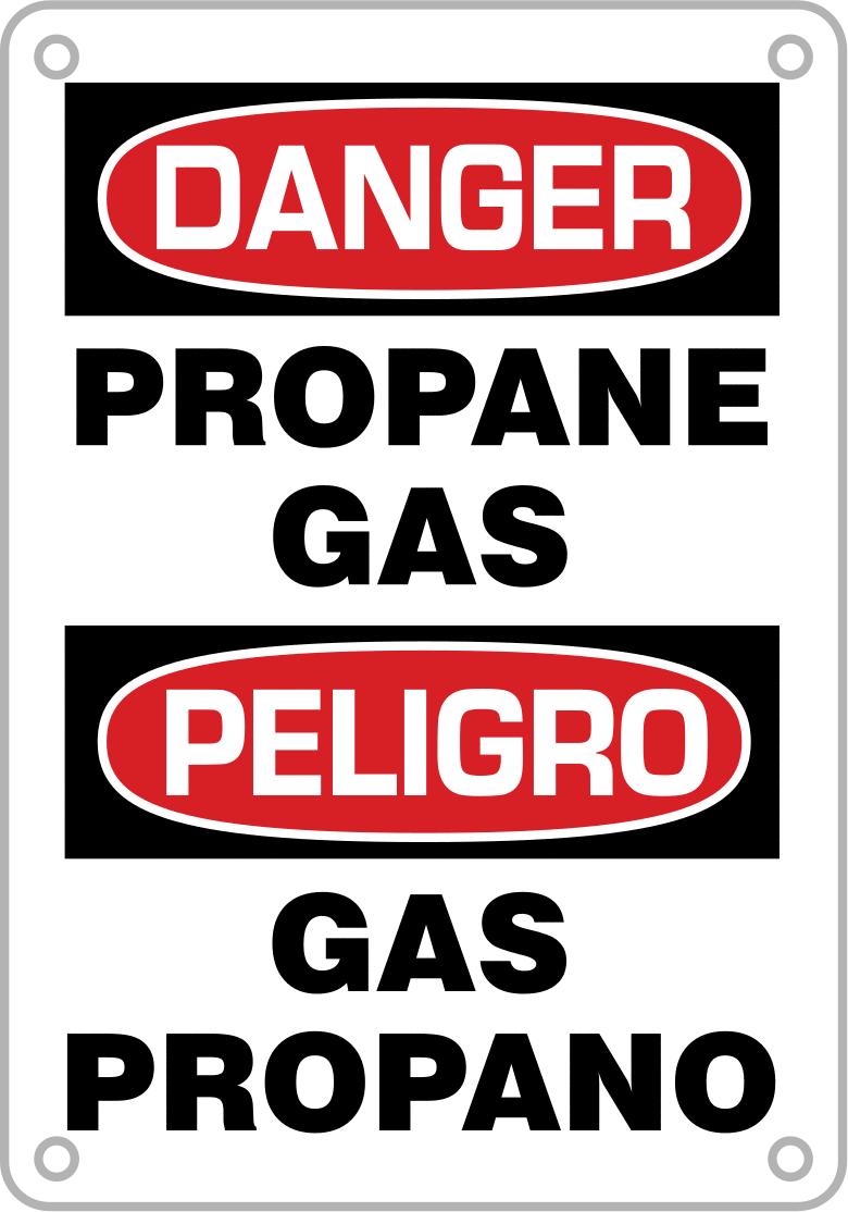 İngilizce/İspanyolca Polietilen Plastik İşaret, Tehlike-Propan Gazı Mesajı — Montaj Deliği, Tehlike—Propan Gazı/Peligro—Gas Propano, Kaza…