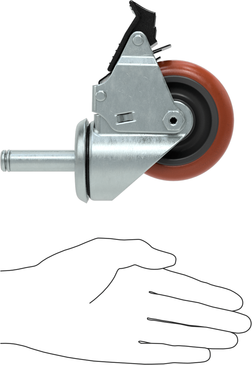 Sürtünmeli Tutuşlu Mil Dönüşlü Tekerlek, Total Lock ve 3-1/2" Çaplı Poliüretan Tekerlekli