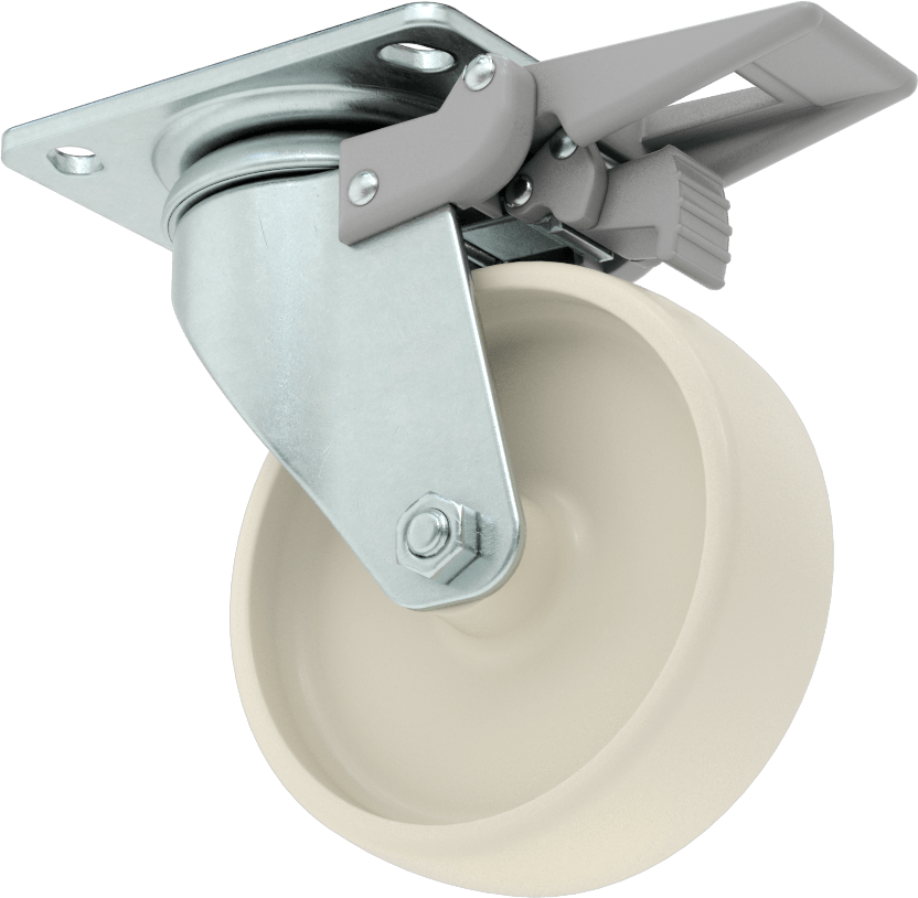 3-3/4" x 2-3/4" Plakalı Parlak Yüzeyli Tekerlek, Tam Kilitli ve 4 inç Çapında Naylon Tekerlekli Döner
