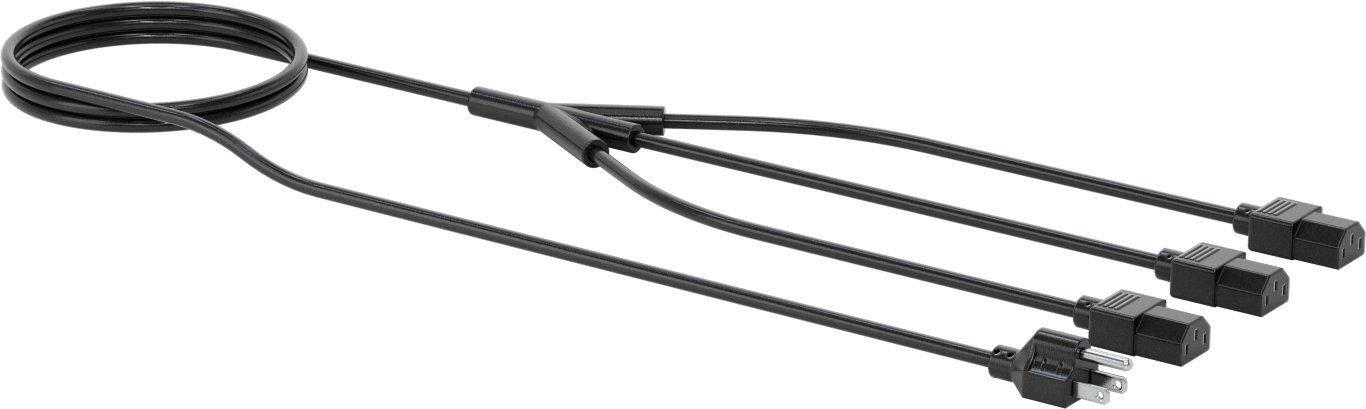 Elektronik Ekipman Kablo Ayırıcı, NEMA 5-15 Fiş x Üç IEC C13 Priz, SJT, 7' Uzunluk — 7 ft., 10 A, 125V AC