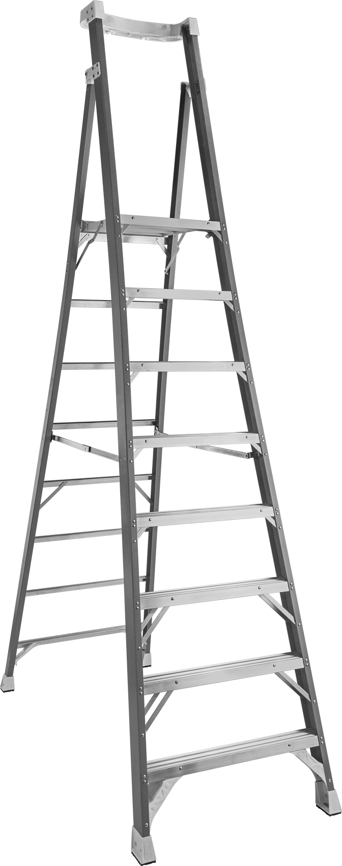 Fiberglas Platform Basamaklı Merdiven, Tip 1A, 300 lb. Kapasite, 11 Fit Yükseklik x 35" Genişlik x 69" Derinlik Toplam — 8 ft., Alüminyum…