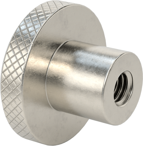 303 Paslanmaz Çelik Tırtıllı Düğme, 3/8"-16 Dişli Delikli, 5/8" Derinlik, 1-1/2" Çaplı Başlık