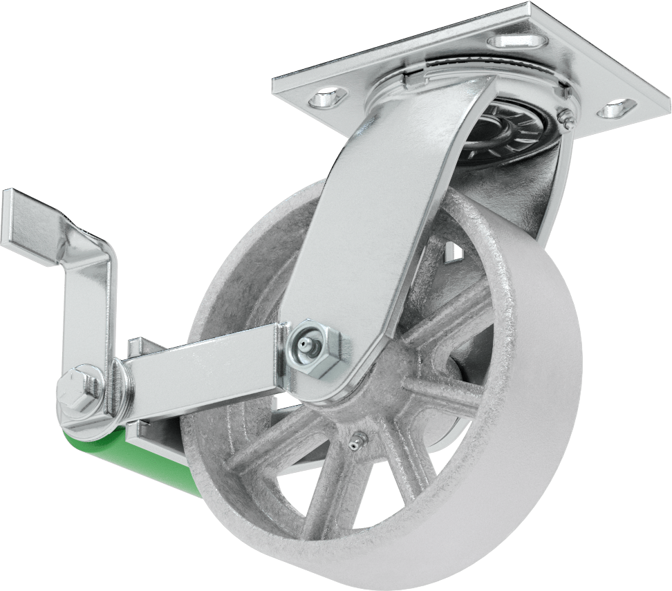 4-1/2" x 4" Plakalı Yüksek Kapasiteli Spartan Tekerlek, Frenli Döner Tekerlek ve 6 inç Çapında Açık Rulmanlı Metal Tekerlek