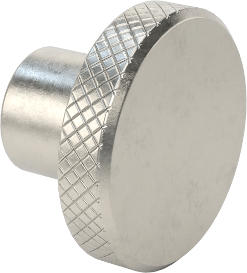 303 Paslanmaz Çelik Tırtıllı Düğme, 5/16"-24 Dişli Delikli, 5/8" Derinlik, 1-1/2" Çaplı Başlık — 5⁄16"-24, Tırtıllı Başlık, 303 Paslanmaz…