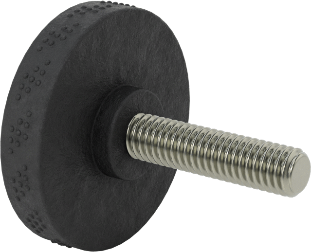 Rahat Tutuşlu Plastik Tırtıllı Düğme, 3/8"-16 Dişli 1-1/2" Uzunlukta Saplamalı, 2" Baş Çapı