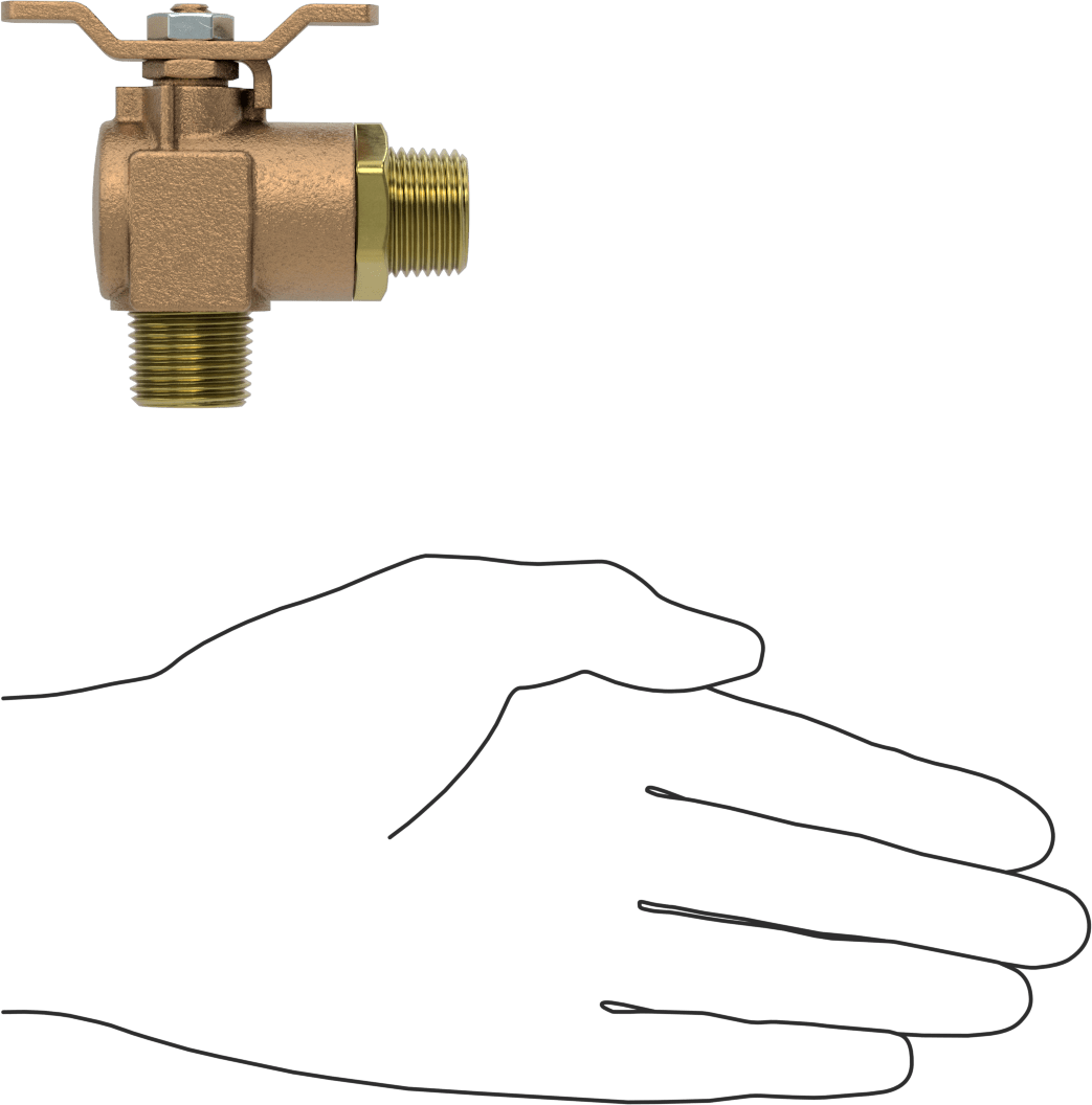 Pirinç Dirsek Açma/Kapama Vanası, 1/2" NPT Erkek x 1/2" NPT Erkek, T Tutamağı