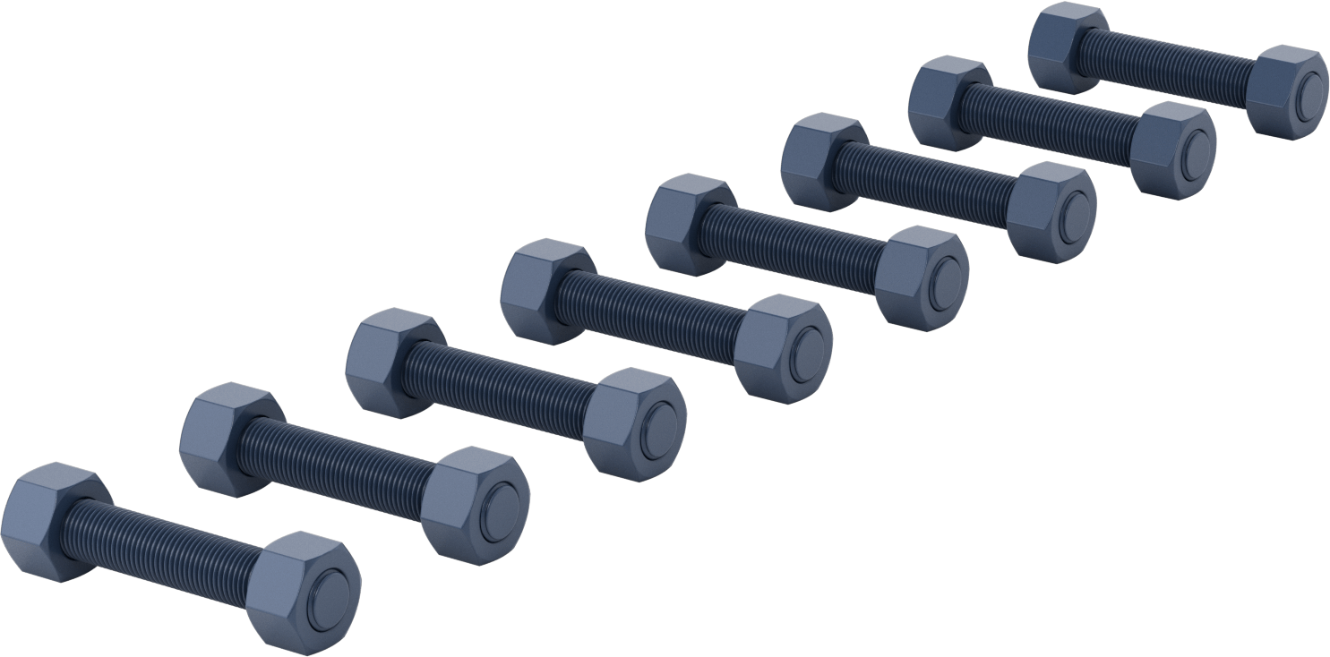 PTFE Kaplı Çelik Gijon ve Altıköşe Somun Kiti, Sınıf 1500 Boyut 4 Boru Flanşı için — ASTM Grade B7, Çelik, 1500