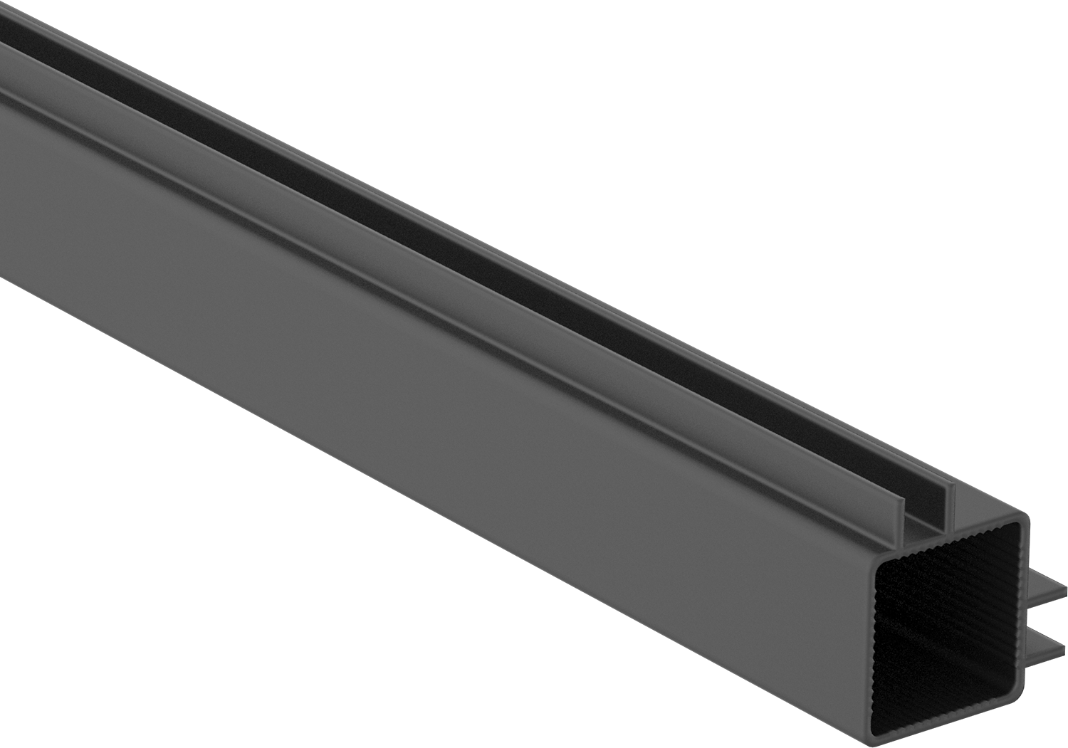 Presle Takılan Çerçeve ve Bağlantı Parçası, Toz Kaplamalı Standart L-Yuvalı Ray, 1" x 1" — Ray, Siyah Toz Kaplamalı Alüminyum, 1"