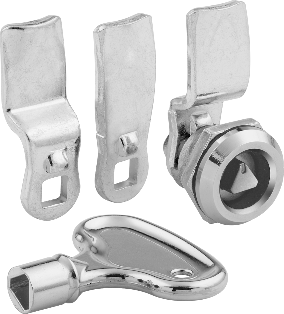 Üçgen Tahrikli Kam Kilidi, Sabit Kilitleme Mesafesi, Krom Kaplı Çinko, 1/4" Maksimum Kalınlık — Üçgen Anahtar, Çinko Alaşımı, Metal, Plas…