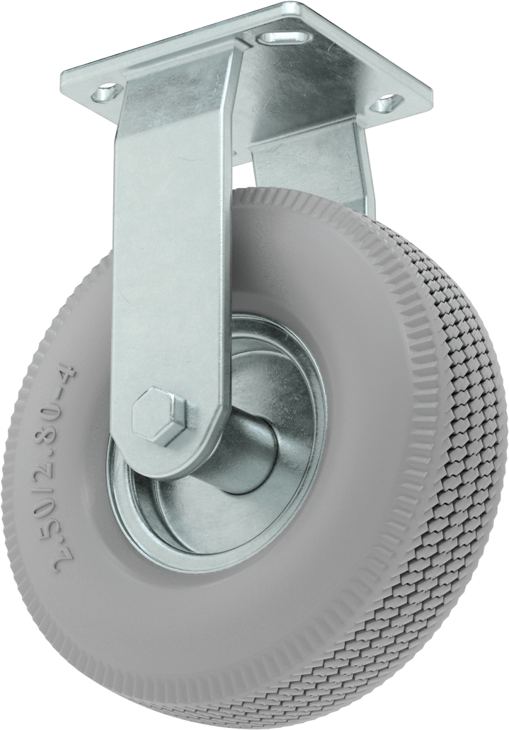 4-1/2" x 4" Plakalı Tekerlek, Sabit, 8" Çapında Gri Kauçuk Pnömatik Tekerlekli
