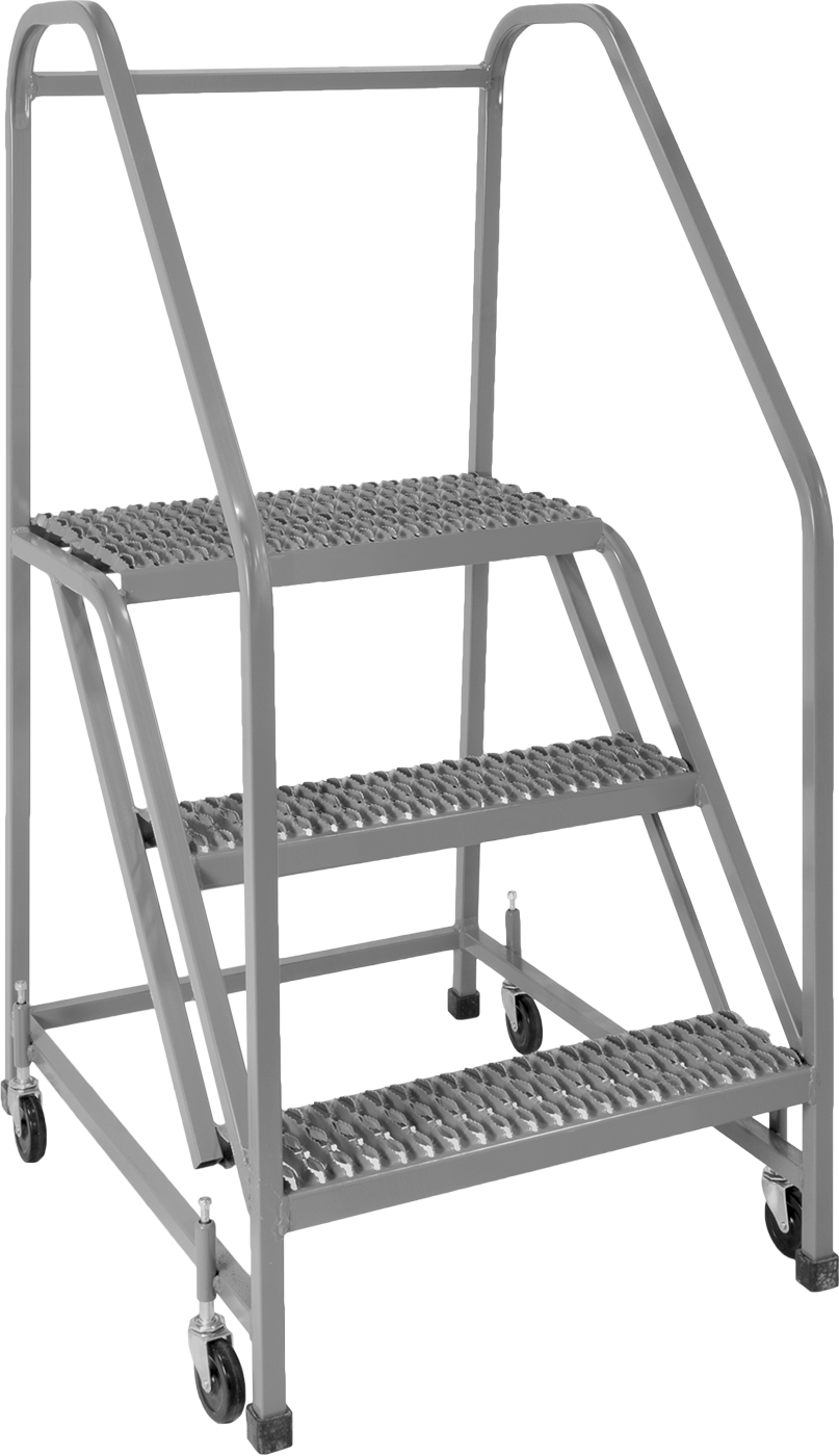 Kolay Tırmanma Tekerlekli Platform Merdiveni, Tekerlekli, Tırtıklı Basamaklar, 4'6" Yükseklik x 28" Genişlik x 34" Derinlik — 30", 24", 3