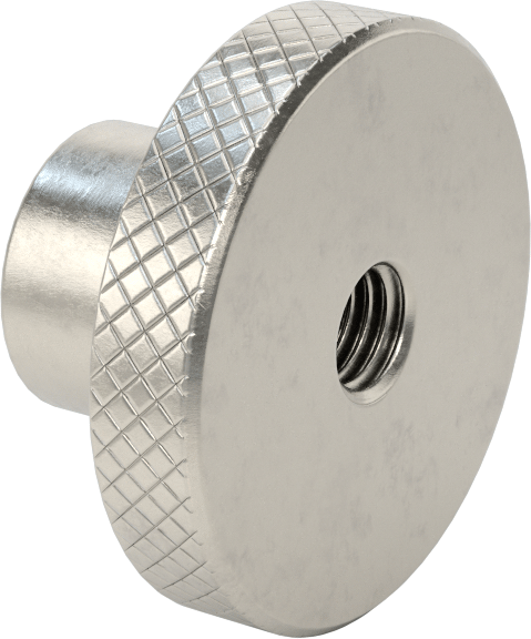 303 Paslanmaz Çelik Tırtıllı Düğme, M12 x 1.75 mm Dişli Delik, 51 mm Baş Çapı — M12 × 1.75 mm, Dişli Delik, 303 Paslanmaz Çelik