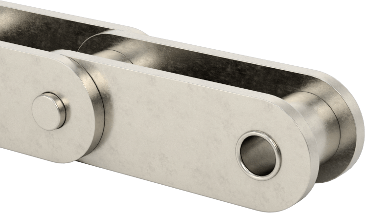 Paslanma ve Aşınmaya Dayanıklı Düz Kenarlı Makaralı Zincir, ANSI Numarası C2050-SS, 1-1/4" Adım — C2050, 1 1⁄4", Düz Kenar