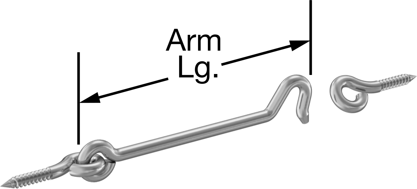 304 Paslanmaz Çelik Salıncaklı Kanca Mandalı, 3-1/2" Kol Uzunluğu — 3 1⁄2", 304 Stainless Steel, Stainless Steel, Yüzey