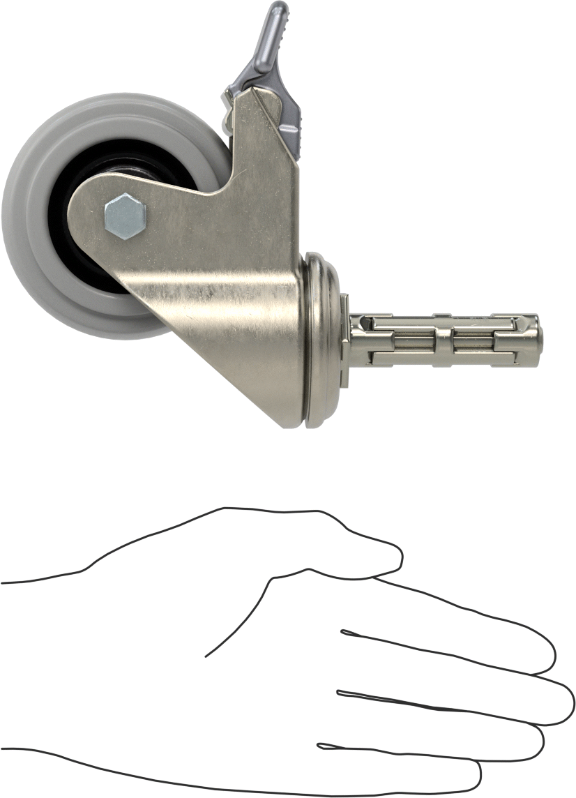 Çelik Genişleyen Kama Sürtünmeli Tutuşlu Saplı Tekerlek, Döner, Total Lock ve 3-1/8" Çaplı Tekerlek, 11/16"-3/4" Gövde Çapı