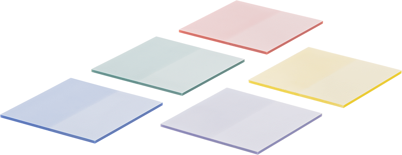 Şeffaf Yapışkan Notlar, 2-7/8" Genişlik x 2-7/8" Uzunluk, Sarı, Mavi, Yeşil, Pembe ve Mor