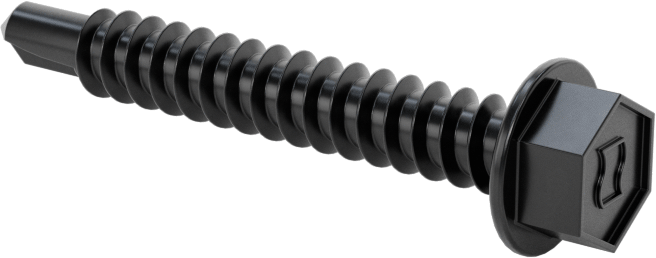 Flanşlı Altıköşe Başlı Delme Vidası, Siyah Çinko Kaplı Çelik, 12 Numaralı 1-1/2" Uzunlukta — No. 12, 1 1/2", Altıgen/Flanşlı