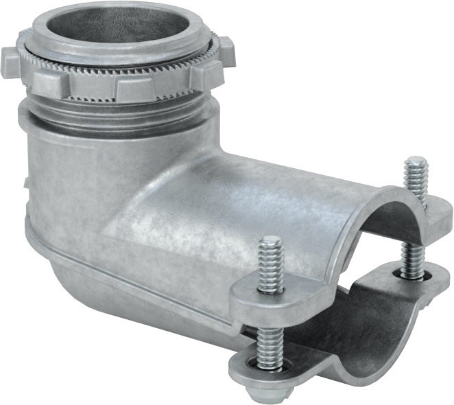 Esnek Metal Kanal için Çinko Adaptör, ve Zırhlı Kablo, 90 Derece, 3/4 Kılavuz x NPSM Erkek — Screw Clamp, Threaded, 90° Dirsek, 3⁄4