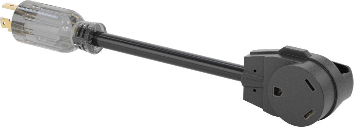 Elektrik Kablosu Adaptörü, NEMA L14-30 Fiş x 90 Derece Dirsek NEMA Tt-30 Priz — 30 amp, 125V AC, 1 ft.