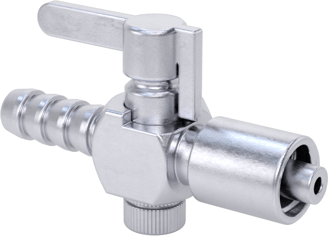 Luer Lock Bağlantı Parçalı Açma/Kapama Vanası, Pirinç Gövde, Kilit Halkalı Erkek x 1/4" Boru İç Çapı, Tırnaklı