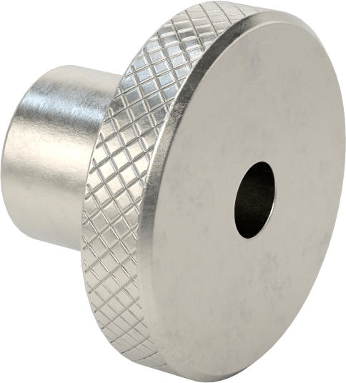 303 Paslanmaz Çelik Tırtıllı Düğme, 5/16" Çapında Dişsiz Delikli — 5⁄16", Dişsiz Delik, 303 Stainless Steel, Stainless Steel