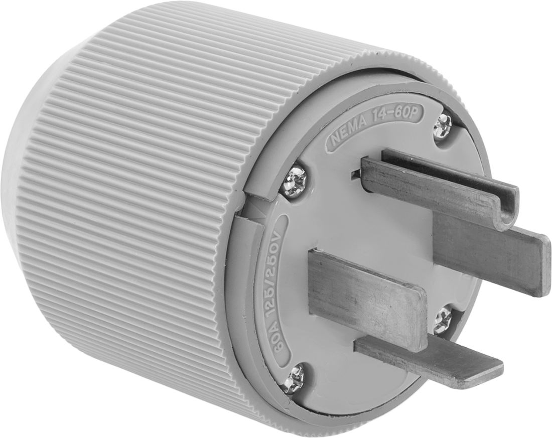Düz Bıçaklı Konektör, Topraklanmış Dört Uçlu Fiş, NEMA 14-60, Gri — 125V AC/250V AC, Erkek, 60A