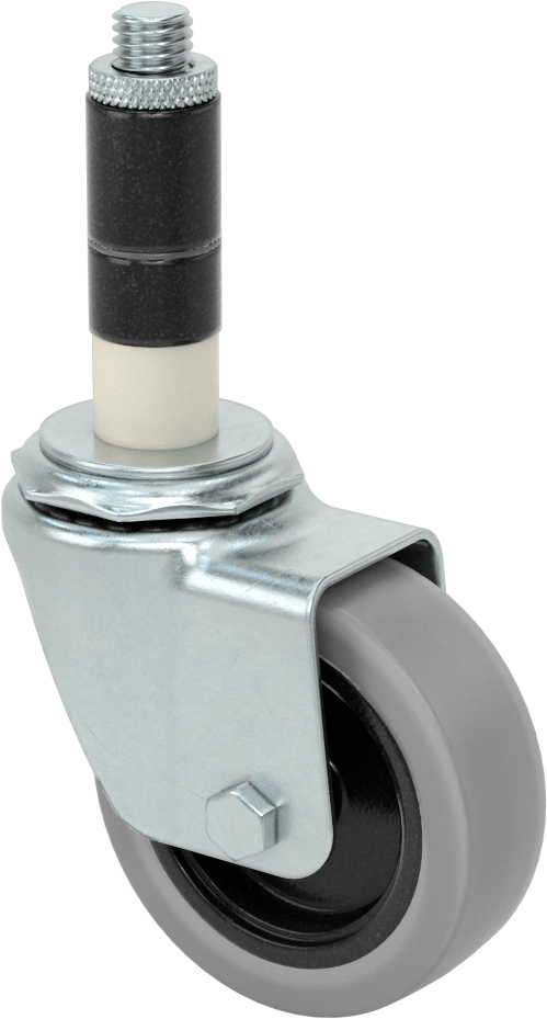 Sürtünmeli Tutuşlu Saplı Tekerlek, 3" Çapında Kauçuk Tekerlek ve 27/32" ila 15/16" Mil Çapılı