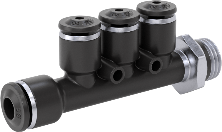 Evrensel Dişli Bas-Bağlan Tüp Bağlantı Parçası, Manifold, 6 mm Boru Dış Çapı x 1/4 Boru Boyutu x 4 mm Boru Dış Çapı