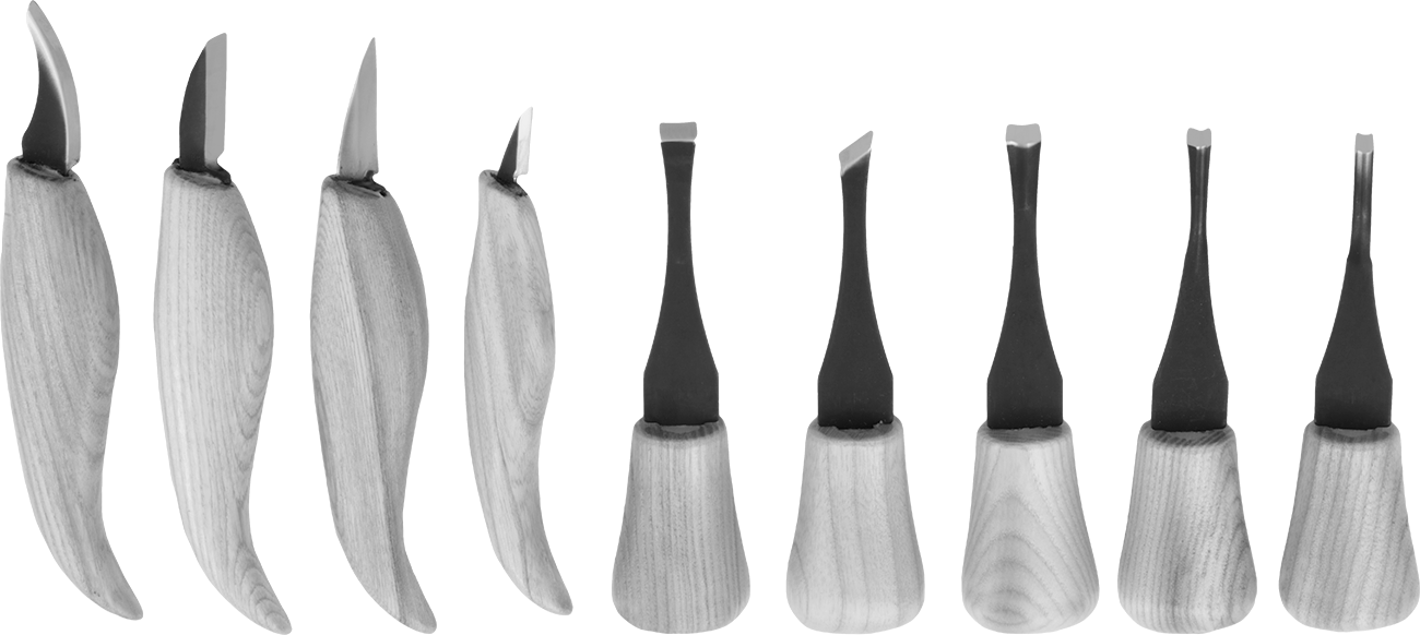 Ahşap Oyma Keski Seti, 4 Bıçak, 1" ila 2" Bıçak Uzunluğu, ve 5 Oyma Bıçağı