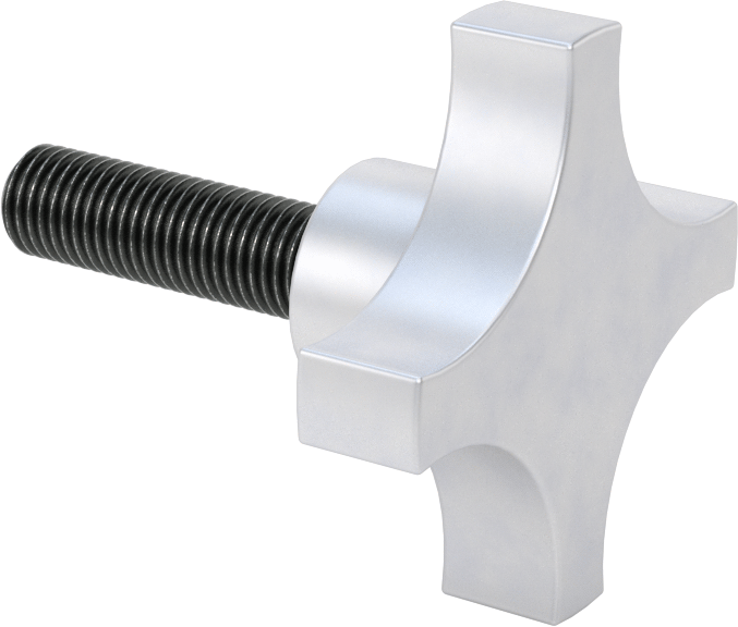 Alüminyum dört kollu topuz, 1/2"-13 Dişli 1-3/4" Uzunlukta Saplamalı, 9/16" Baş Yüksekliği