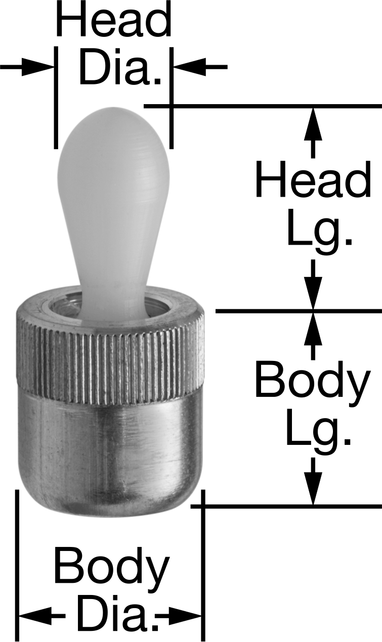 Asetal Plastik Başlıklı Yay Yerleştirme Pimi, 6 mm Çap x 7 mm Uzunluğunda Gövde, 2.3 lb ila 2.5 lb kuvvet