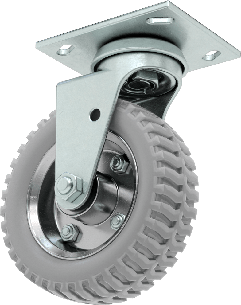 4-1/2" x 4" Plakalı Tekerlek, 6" Çaplı Gri Lastik Tekerlekli Pnömatik Döner Tekerlek — 6", Pnömatik, Döner