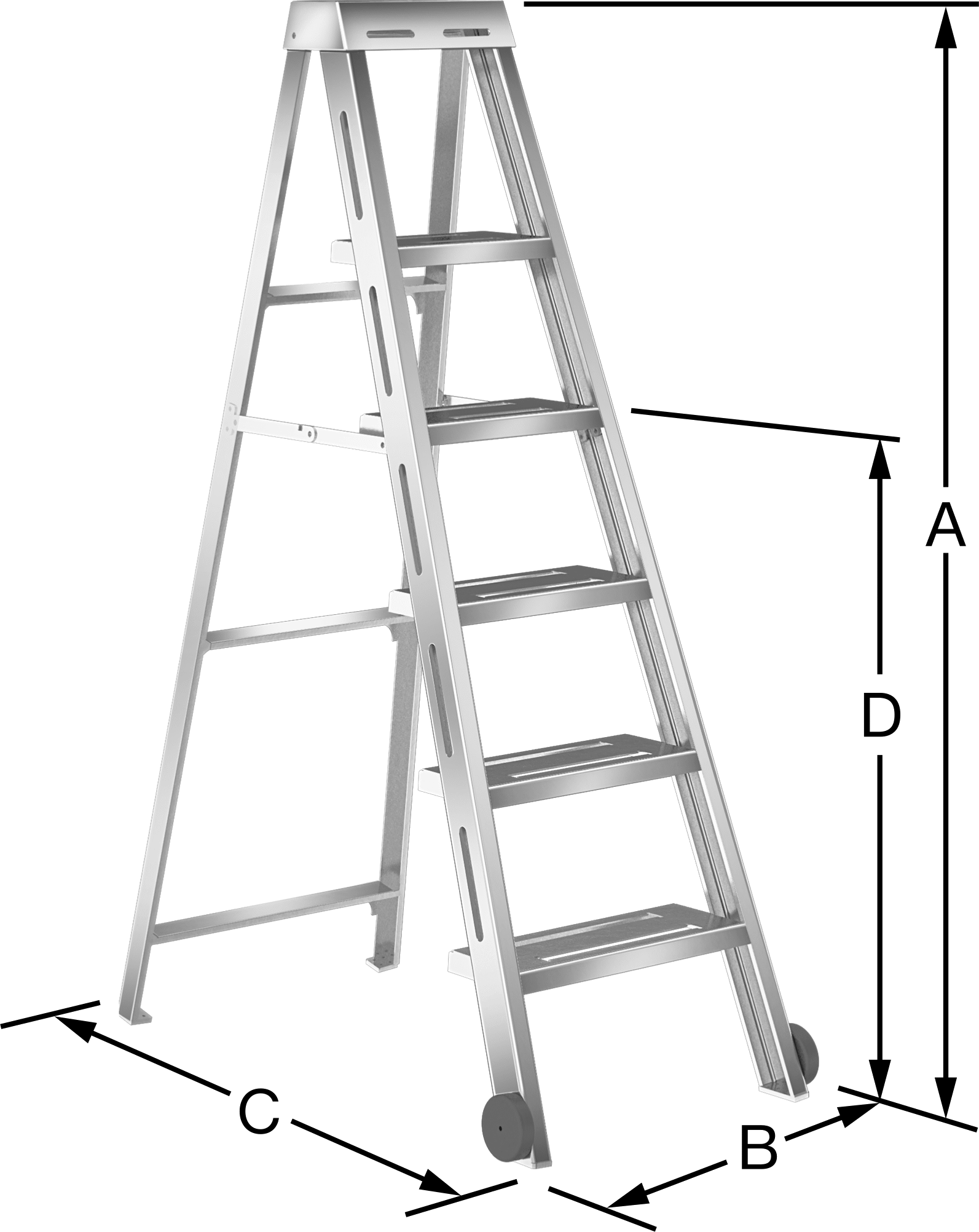 Temiz Oda Basamaklı Merdiven, 6 Fit Yükseklik x 23" Genişlik x 45" Derinlik Toplam