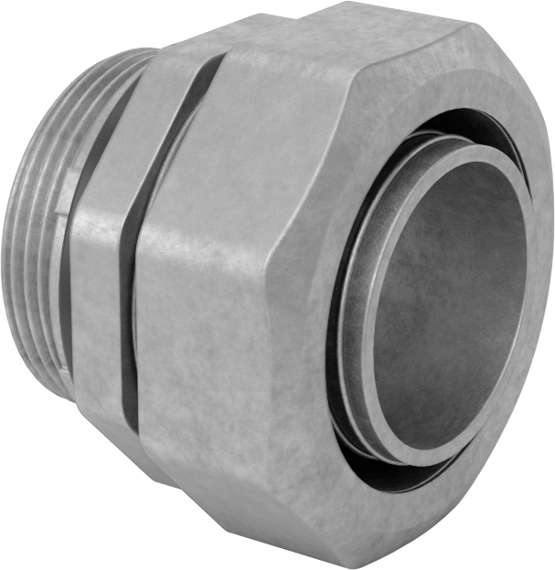 Sıvı Sızdırmaz Esnek Metal Kanal Adaptörü, Somunlu, Çinko Düz, 1-1/2 Anma Ölçüsü Dişi ve NPT Erkek