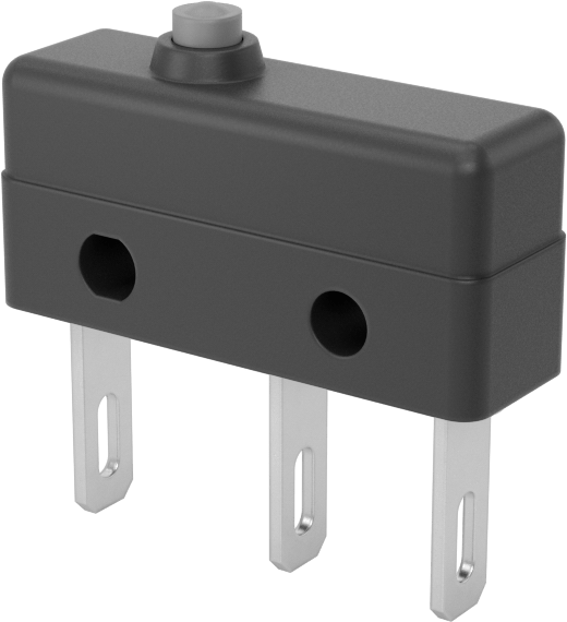 Hafif Dokunmalı Mikro Ani Hareketli Anahtar, Pistonlu Aktüatör ve Faston Terminaller, 1A @ 125V AC/30V DC — Piston, 3, Quick-Disconnect T…