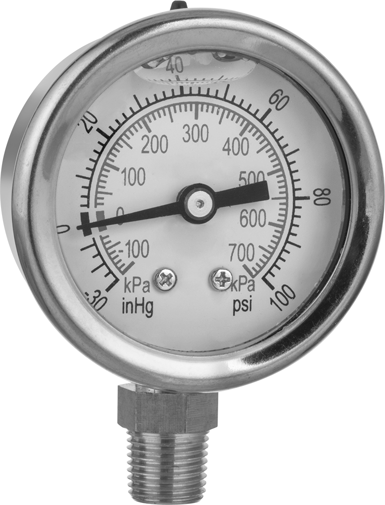 Çift Ölçekli Titreşim ve Paslanma ve Aşınmaya Dayanıklı Ölçer, Bileşik, 1.5 inç Kadran, 1/8 NPT Erkek Alt Bağlantı, 0-100 PSI