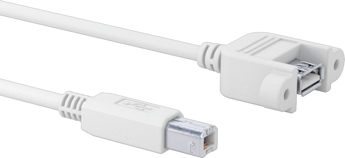 Panele Monte USB Kablosu, USB 2.0, 2 Montaj Deliği Olan B Fiş x A Priz, 3' Uzunluk — 3 ft., 2.0, Çift Korumalı